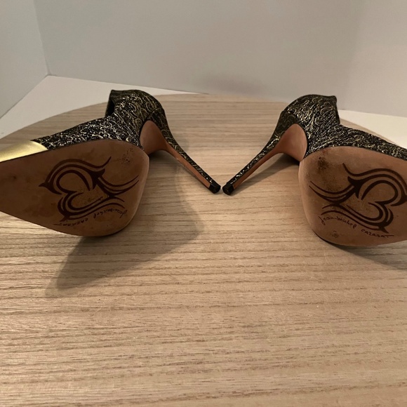 Jean-Michel Cazabat Women’s High Heel Pumps Black Gold Lace Pointed Toe 37.5/7.5 - Picture 6 of 7